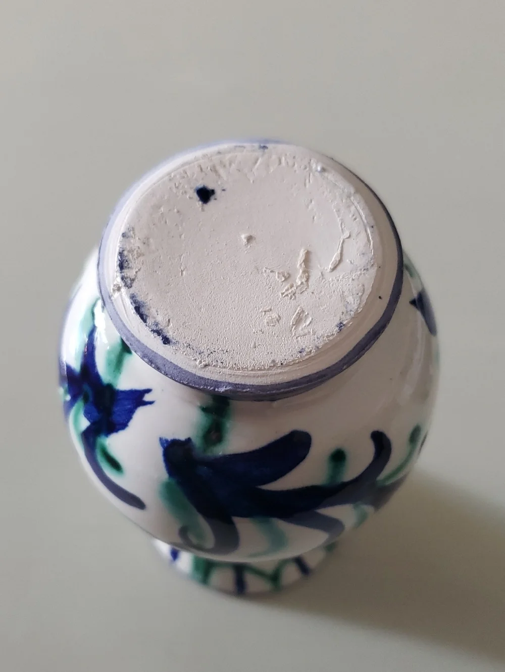 Vtg Hand-Painted Ceramic Vase - White W/ Blue & Green Floral Accents - 5.25